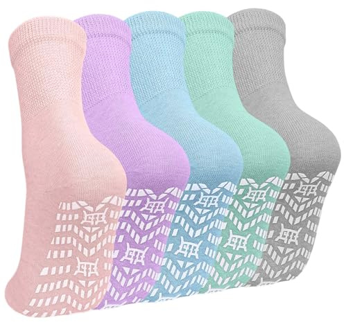 ZAKASA Halkfria Strumpor: Grip Socks Womens Cotton Anti Skid Socks Women Athletic Grippy Sock with Non Elastic Cuff EU 35-38 Mångfärgad 5 par