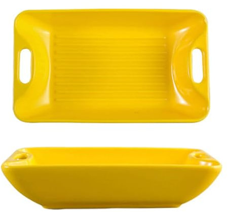 LYVQZPWLR El horno de cerámica, Fuentes for horno, juego de 2 bandejas pequeñas for lasaña, fuente de cerámica for horno de 1000 ml, bandeja rectangular for hornear profunda(Giallo)