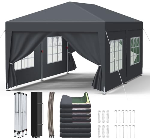 Tonnelle pliante 3 x 6 cm, avec parois latérales, tente de fête, pop-up, étanche, stable, pour extérieur, jardin, fête, pavillon pour plage et camping, protection UV 50+, anthracite