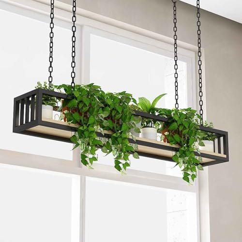 Support de pot de fleurs, étagère de rangement flottante avec panneau en bois massif et cadre en fer, étagère de rangement flottante pour bouteilles de vin, support décoratif pour bar, balcon, magasin