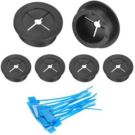 sourcing map 6Pcs Cable Cord Grommet, 1-1/4(32mm) Rubber Desk Grommets Wire Pass Through Hole Cover with Marked Cable Ties for Home Office Cable Wire Protection, Black