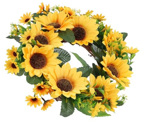 SOLUSTRE Sonnenblumen Kunstblumen Kranz Für Wohnzimmer Tür Wand Dekor Künstlicher Blumenkranz Herbstkranz Simulierter Kranz Blume Künstlich