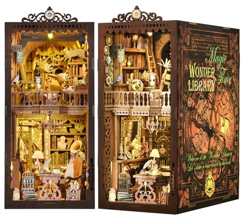 ETKVR DIY Book Nook Kit, BooknookMaison de Poupées Miniatures en Bois | Maisons a Construire avec Meubles et lumière LED, Miniature House Cadeau de Bricolage pour Adultes - Wonder Library