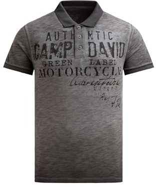Camp David Herren Poloshirt Oil Dyed mit Used Prints Black, XXXL