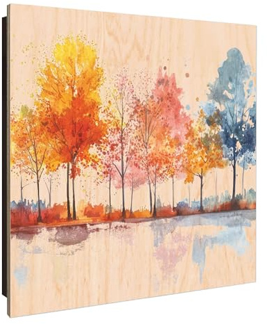 banjado Design Schlüsselkasten Holz für 50 Schlüssel - Schlüsselbox mit bedruckter Holzfront - Korpus schwarz Scharnier rechts 30 x 30cm groß - Schlüsselaufbewahrung Motiv Herbstlicher Baumzauber