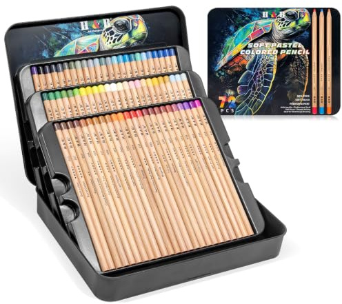 H & B 72 Pro Soft Pastel Pencils in Metal Tin for Art Drawing & Sketching | Chalk-Based Lead & Basswood, Extra Smooth Vibrant Pigment, Ideal for Blending/Layering/Portrait for Professional Artists