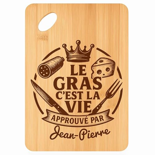 Planche à Découper Jean-Pierre Gras c'Est la Vie - Plateau Apéro en Bambou Cadeau Gravé pour Homme Cuisine Barbecue