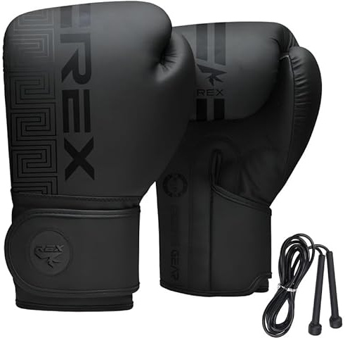 Boxing Gloves for Men & Women Professional Training & Sparring Gloves with Free Skipping Rope for Boxing, Kickboxing, Muay Thai MMA PU Leather Wrist Support Multiple Sizes (Matt/Black, 10oz)