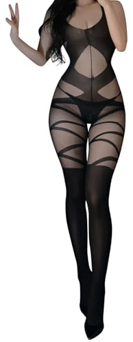 Generisch Body de encaje para mujer, mameluco transparente con entrepierna abierta, trajes transparentes, lencería elegante para ropa de dormir y fiestas, Negro , talla única