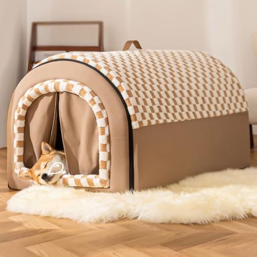 Yinghesheng Kuschelhöhle Katze Hund mit Vorhängen, Hundehütte Indoor Zusammenklappbare Hundezelt mit Tragegriff, Waschbare Polsterung, Rutschfestem Boden für kleine Hunde und Katzen,40x35x35cm