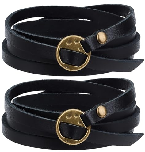 GORGECRAFT Wickelarmband Rindsleder, Schwarz, 6mm, 2 Stück | Mehrlagig, 5-Fach Wickelbar, Boho Vintage Punk Stil, Für Damen und Herren, Handgefertigt