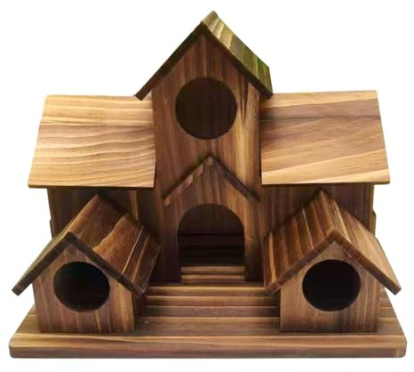 Jonuin Bird House, 6 Hole Wooden Bird House for Outside, 24 x 18 x 14 cm Wooden Bird Nesting Box for Garden, Courtyard & Backyard, Weatherproof Hanging Birdhouse for Hummingbird, Bluebird, Finch