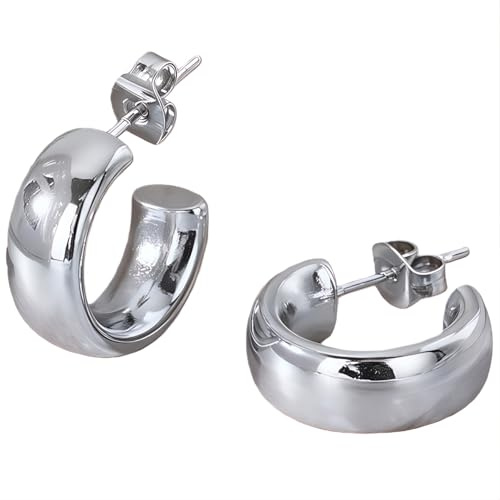 Pendientes de aro pequeños de titanio para mujer, hipoalergénicos, 1 par de aretes gruesos de media argolla para uso diario, delicados, no se deslustran, joyería de moda, 18 mm, Titanio, Sin piedra