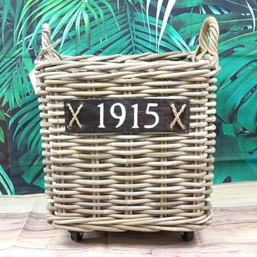 VAN DER LEEDEN Rattan Kaminholzkorb mit Rollen 40 x 40 cm