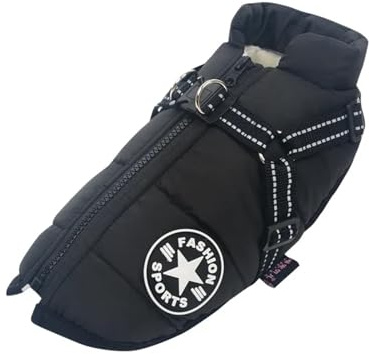 Winterwarme Große Hundejacke mit Geschirr, Wasserdichter Mantel für Große Hunde Wie Labrador, Chihuahua, Französische Bulldogge, Outdoor-Hundebekleidung(Black,L)