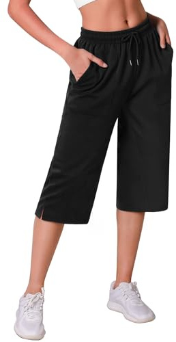 Crewhpo Pantacourt Femme Longueur 3/4 Taille Haute Poches Style Sport | Tissu Léger et Souple, Longueur Trois Quarts, Taille Haute Confortable, Pour Yoga, Marche et Loisirs, Pour un Confort Durable