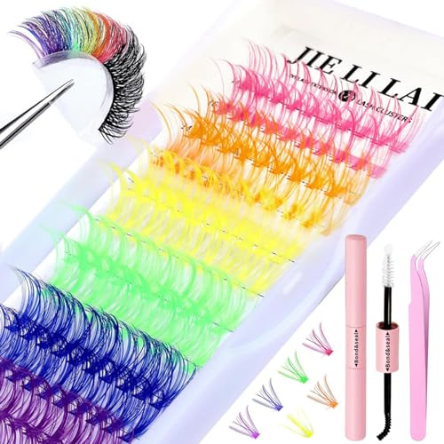 Pongnas Kit de Grupos de Pestañas de Colores Juego de Pestañas Postizas Individuales con Sello de Unión de y Pinzas para Maquillaje Profesional 120 o 240 Grupos 14 Mm 16 Mm D (120)