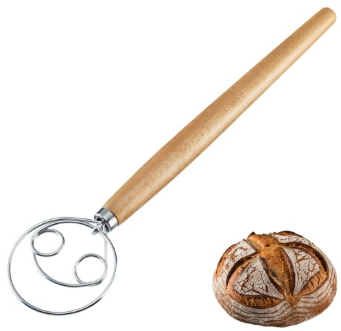Westmark Dänischer Schneebesen Woody – Der Schneebesen ist ideal zum Mischen von Brotteig, Sauerteig, Pizza- und Rührteig, praktisches Brotbackzubehör – Edelstahl, Buchenholz