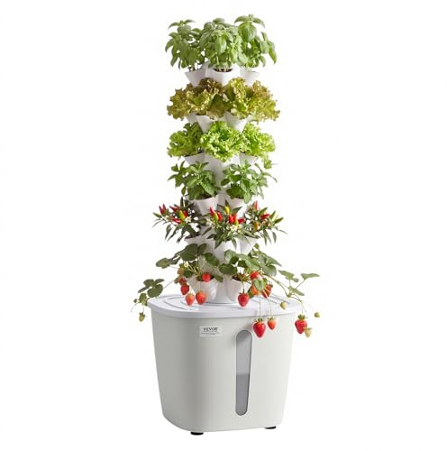 VEVOR Torre Idroponica 30 Fori, Sistema di Coltivazione per Piante Erbe Aromatiche Frutta Verdure Lampada LED per Coltivazione Crescita 35x35x87 cm, Torre Idroponica Serbatoio 20 Litri