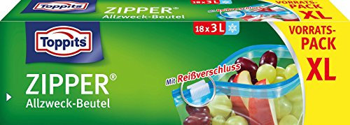 Toppits - Universalbeutel mit Reißverschluss, 18 x 3 l, transparent