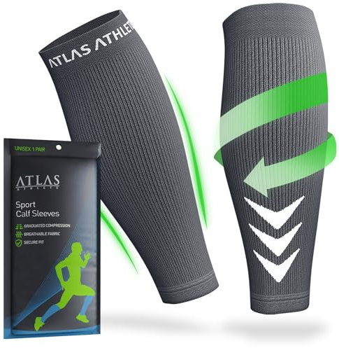 Atlas Athlete Waden Kompression - Kompressionsstrümpfe ohne Fuß für Damen und Herren - Atmungsaktive Wadenbandage - Ideale Sport Unterstützung beim Laufen Joggen Radfahren Handball Sleeve