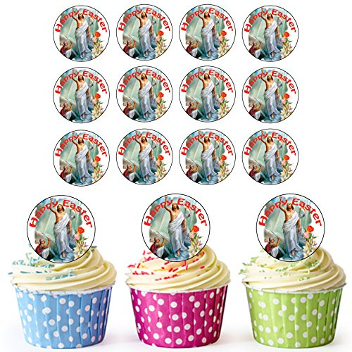 AK Giftshop Easter/Jesus Edible Cupcake Toppers/Easter Cake Decorations - Easy Precut Circles