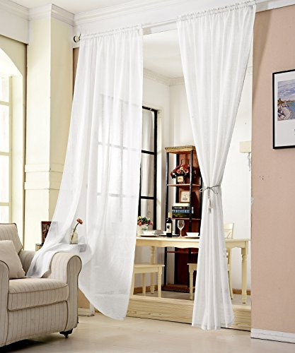 WOLTU Gardinen, Leinenvorhang für Wohnzimmer Kinderzimmer Schlafzimmer, mit Kräuselband, transparent, 140 x 175 cm, Weiß