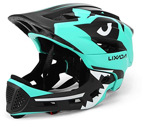 Lixada Casco Integrale per Bambini con Mento Staccabile - Bicicletta MTB BMX, Skateboard, Scooter - Casco Sportivo (Ciano)