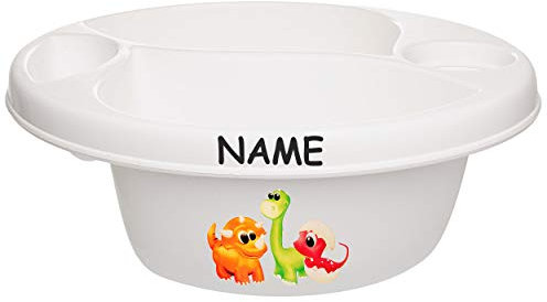 alles-meine.de GmbH Waschschüssel/Kinderwaschbecken - weiß Tiere - Dinosaurier - Dino inkl. Name - Bieco - 3 Kammern - Baby - Putzeimer - Windeln Wickelschüssel - Windel Ba..