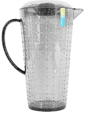 YöL 2x Pitcher Jug Lid Spout Reusable Plastic Glitter Grey Summer Party Picnic BBQ Camping 2L