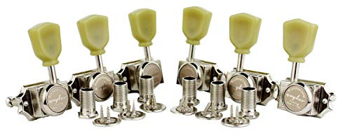 Guyker 6Pcs Guitar Locking String Tuning Pegs (3R + 3L) – 1:15 Vintage Deluxe Style Tuners Key Machine Heads Set with Keystone Knob Replacement for Les Paul Style Electric or Acoustic Guitar - Nickel