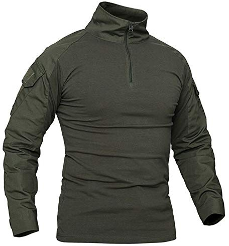 MakingDa Chemise tactique militaire à manches longues pour homme, 70 % polyester + 30 % coton, séchage rapide, haut d'extérieur, fermeture éclair 1/4 sur le devant, camouflage, X-Large, Vert, M