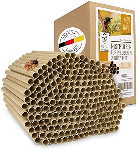wildtier herz I 200 Insektenhotel Nisthülsen Ø 6 und 8 mm, Längere Lebensdauer als Pappröhrchen aus Papier, Niströhren Füllmaterial Nisthilfe Bienen, Wildbienen