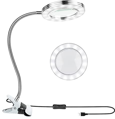 LED Lupenleuchte, Upkey 8-Fach Lupenlampe mit Klemme, LED Vergrößerungslampe Schreibtischlampe, Verstellbare Schwenkarmlampe für Tischhandwerk oder Werkbank