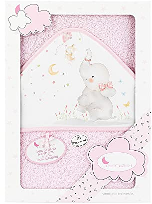 Interbaby Asciugamano con cappuccio per neonato ELEFANTE in cotone, rosa - 560 g