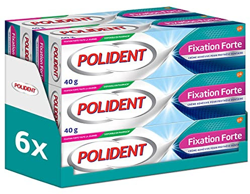 Polident - Fixation Forte - Crème Adhésive Forte Toute La Journée - Pour Prothèses Dentaires Partielles ou Complètes - lot de 6x40g
