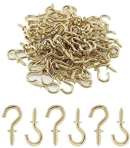 Murtenze 100 Stück 1,27 cm Mini-Becherhaken, Deckenhaken, Messinghaken zum Aufhängen von Pflanzen, Tassen, Utensilien, Innen- und Außenbereich (Gold)