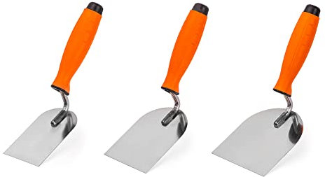 Mivos Stukkateurkellen-Set 3-teilig 60 mm 80 mm 100 mm - Edelstahl Meurerkellen - Rostfreie Stukkateurspachtel mit Softgriff - Putz Kellen Set für Stuckarbeiten - Made in EU