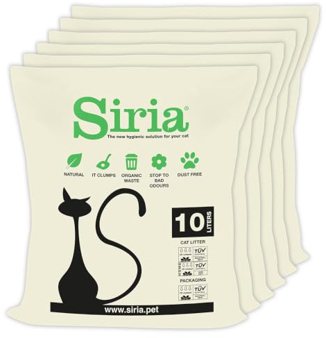 Siria 60L-Lettiera per Gatti Vegetale e Agglomerante-Set 6 sacchi da 10 Litri
