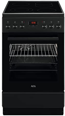AEG CCB54482BB 50 cm Standherd mit Glaskeramik-Kochfeld / Bräterzone / Mehrkreiskochzone / Versenkknebel / Grillfunktion / Display mit Uhr / A