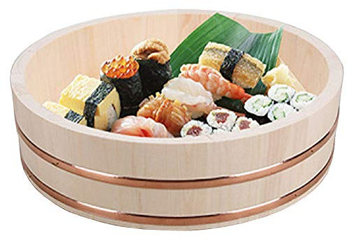 Wooden Sushi Rice Bowl Hangiri Sushi Oke Rice Mixing Tub Japanese Cooking Container for Restaurant Kitchen Home,72x16cm