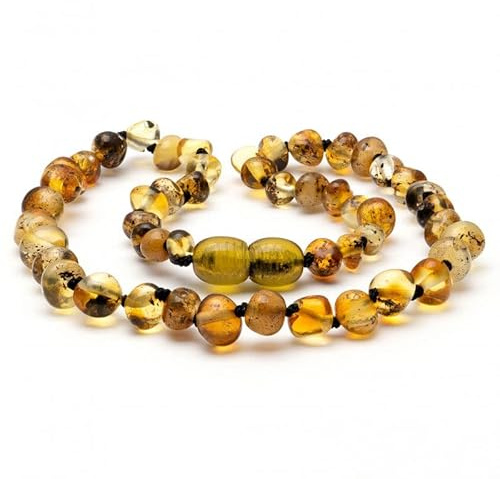 Amber Seven Premium Bernsteinkette | Rohbernsteinkette | 13 Farben | 3 Größen | Höchste Qualität | Baltischer Bernstein | Choker Halskette | Bernsteinschmuck (38 cm, Green)