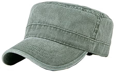 QICHEN Vintage Washed Cap Flat Top Kappe Herren Military Army Cap Freizeit Outdoor Wanderkappe Sonnenhut (Grau-grün)