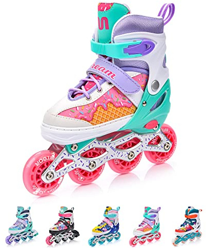 Inlines Rullskridskor Barn 4-i-1 set Rullskridsko för Barn Justerbar Rullskor Skridskor Rollerblades för Nybörjare med Självlysande Hjul METEOR