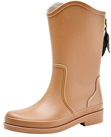 FNKDOR Gummistiefel Damen Halbhoche Weitschaft Cowboy Regenstiefel mit Reißverschluss