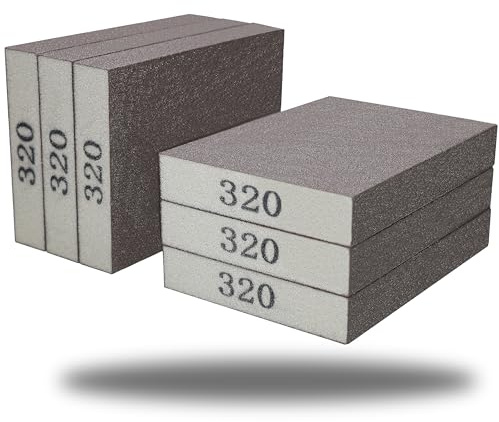 Tonmp 6 Pack 320 Grit Fine Sanding Sponge, Washable and Reusable Sanding Blocks Great for Pot Pan Brush Sponge Brush Glasses Sanding Wood Sanding Metal Sanding (320 Grit)