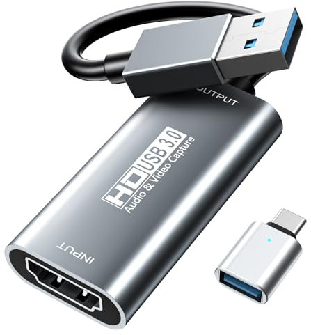 XIIXMASK Carte d'acquisition vidéo HDMI 4K, Carte de Capture USB 3.0, Enregistrement Audio vidéo HDMI vers USB en 1080p à 60 Hz, 2K à 30 Hz pour l'enseignement, la Diffusion, Les Jeux, Le Streaming