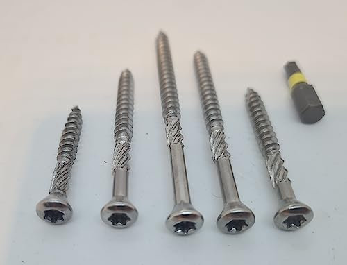 250x Richy-Onlinebedarf Terrassenschraube Edelstahl C1 5,0 x 70 mm - inklusive S2-Bit, TX 25, Zier-Senkkopf, Schaftfräser, Sägezahn Gewindeschliff, Cutspitze, Dielenschraube