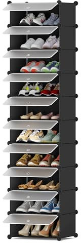 HOMIDEC Schuhregal mit 10 Ebenen, Schuhschrank Schmal Schuhaufbewahrung für Flur Schlafzimmer Eingang, Schwarz