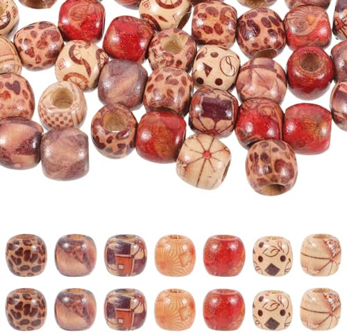 minkissy 100stücke Bemalte Holzperlen Für Haarzöpfe Makrameeperlen Haarschmuck Aus Natürlichen Ovale Holzperlen Geeignet Für Zöpfe Und Dreadlocks